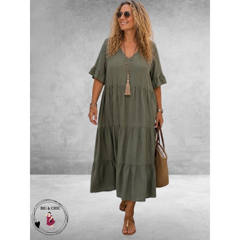 La Casa Jurk Maxi Mousseline Kaki