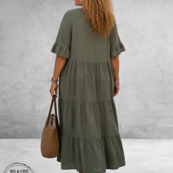 La Casa Jurk Maxi Mousseline Kaki