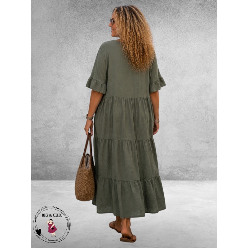 La Casa Jurk Maxi Mousseline Kaki