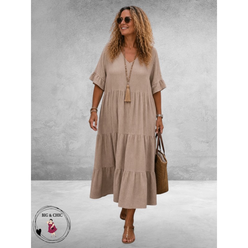La Casa Jurk Maxi Mousseline Beige