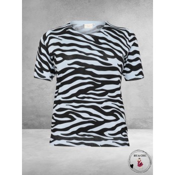 KAFFE CURVE Trui Lizzy Blue/Black Graphic