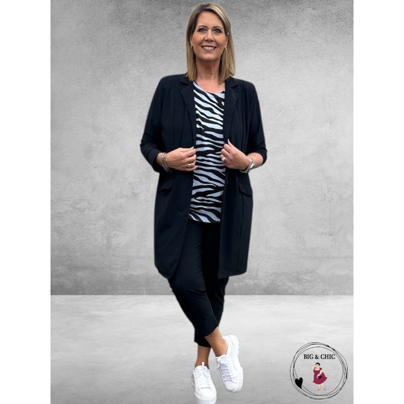 KAFFE CURVE Trui Lizzy Blue/Black Graphic