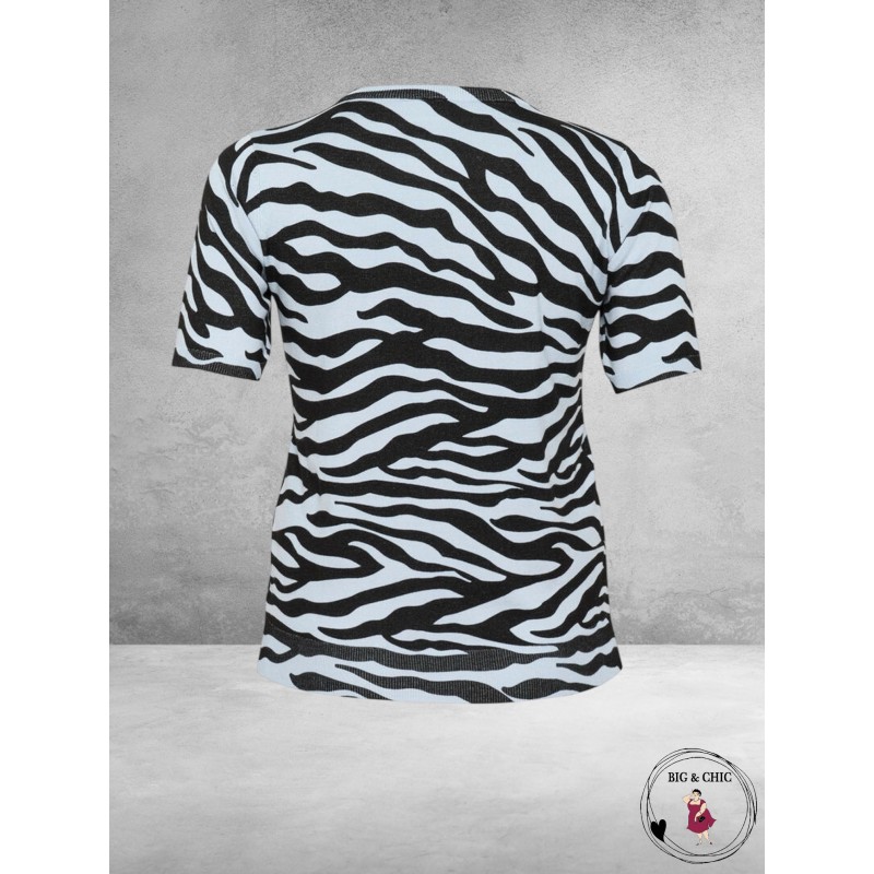 KAFFE CURVE Trui Lizzy Blue/Black Graphic