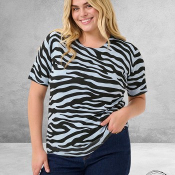KAFFE CURVE Trui Lizzy Blue/Black Graphic