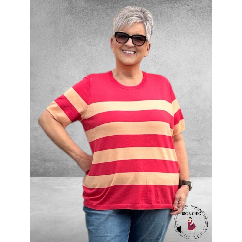 KAFFE CURVE Trui Lizzy Rasberry/Peach Stripe