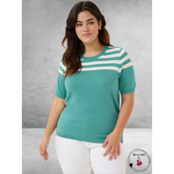 KAFFE CURVE Trui Lizzy Teal/Chalk