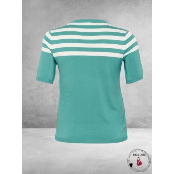 KAFFE CURVE Trui Lizzy Teal/Chalk