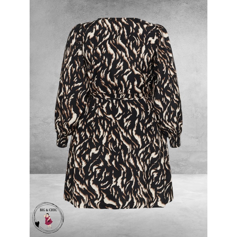 KAFFE CURVE Jurk Milina Black/Brown Graphic Print