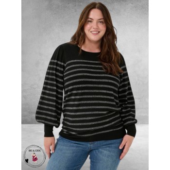 KAFFE CURVE Shirt Linia Zwart-Zilver