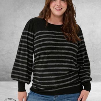 KAFFE CURVE Shirt Linia Zwart-Zilver