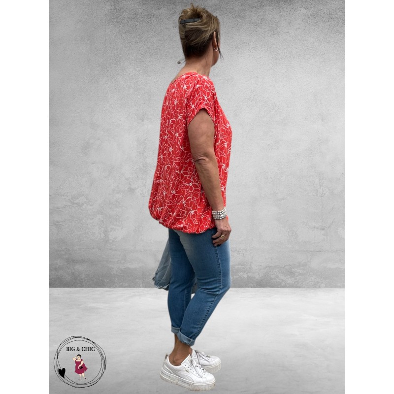 Kaffe Curve – Shirt Vilana - Poppy Red met Chalk Flowers