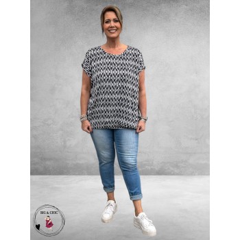 Kaffe Curve – Shirt Vilana - Midnight Blue-Chalk Graphic