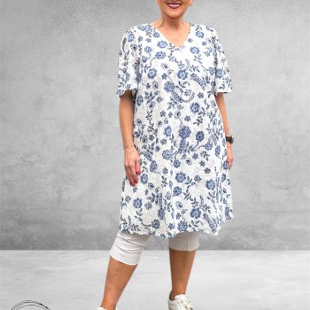 Kaffe Curve Jurk Lula Creme/Blauw