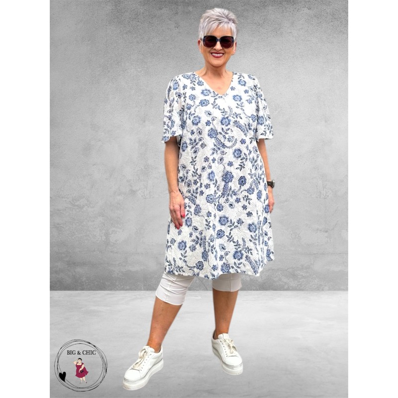 Kaffe Curve Jurk Lula Creme/Blauw