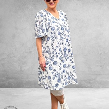 Kaffe Curve Jurk Lula Creme/Blauw