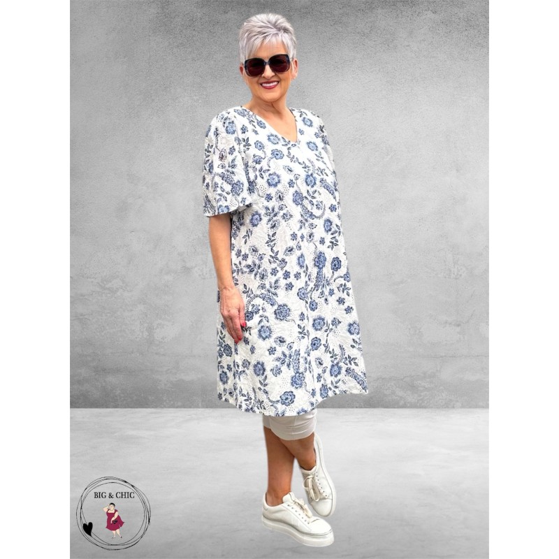 Kaffe Curve Jurk Lula Creme/Blauw