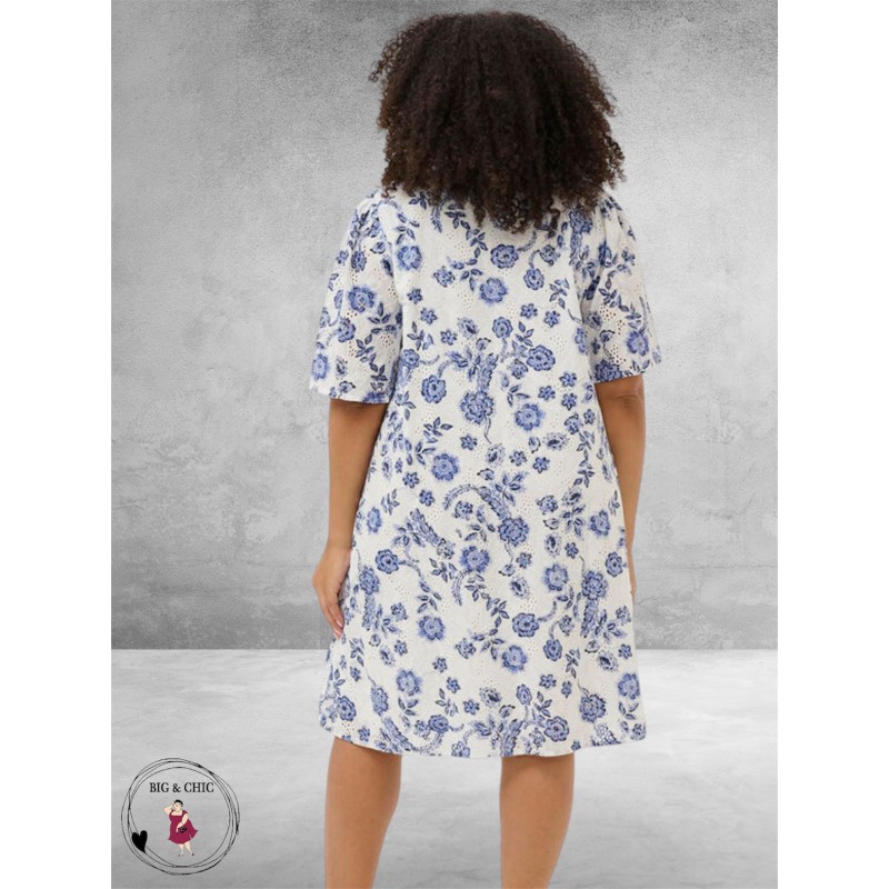 Kaffe Curve Jurk Lula Creme/Blauw