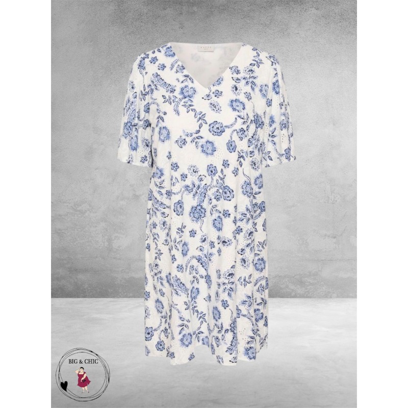 Kaffe Curve Jurk Lula Creme/Blauw