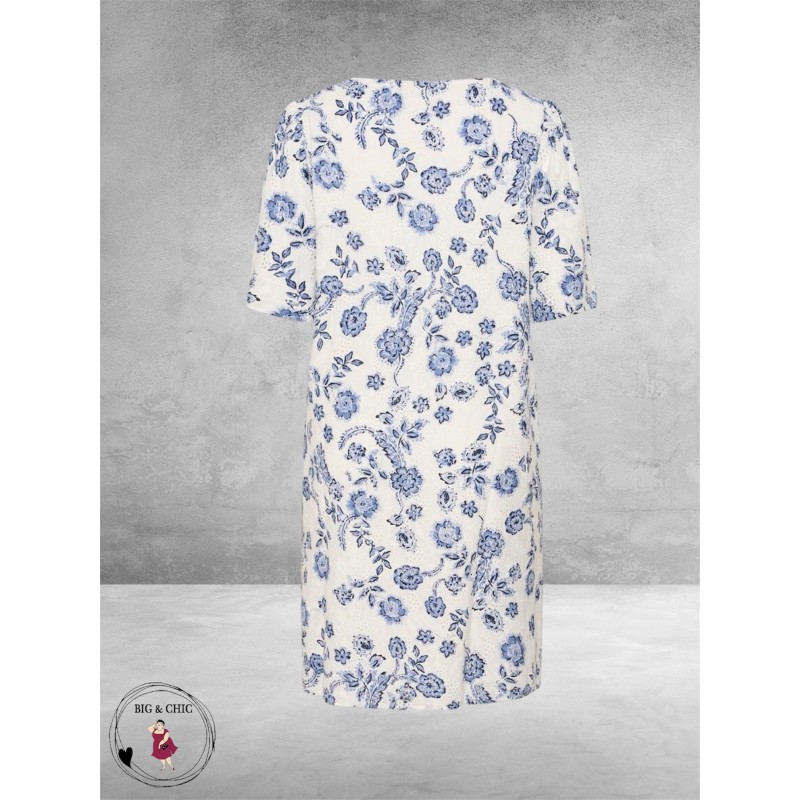 Kaffe Curve Jurk Lula Creme/Blauw