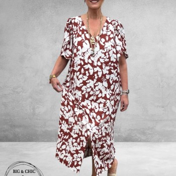 Kaffe Curve Jurk Maxi Cevia Henna-Chalk-Flowers