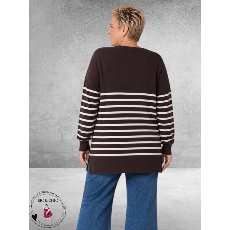 Kaffe Curve Trui Long Liona Fudge/White