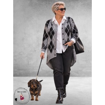 KAFFE Curve Cardigan Grijs/Zwart/Ruit