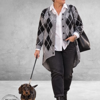 KAFFE Curve Cardigan Grijs/Zwart/Ruit