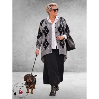 KAFFE Curve Cardigan Grijs/Zwart/Ruit