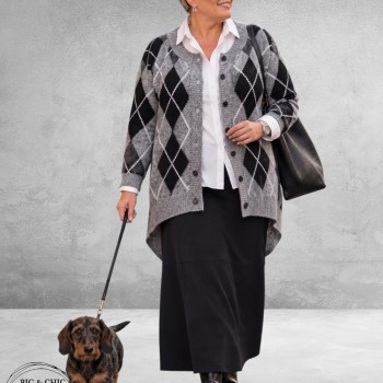 KAFFE Curve Cardigan Grijs/Zwart/Ruit