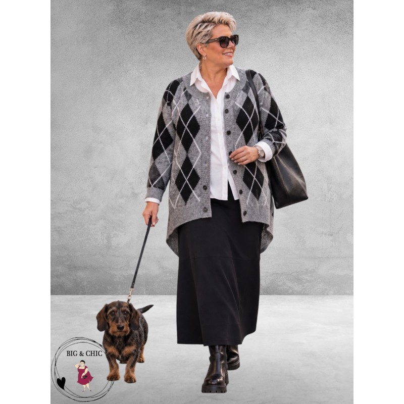KAFFE Curve Cardigan Grijs/Zwart/Ruit