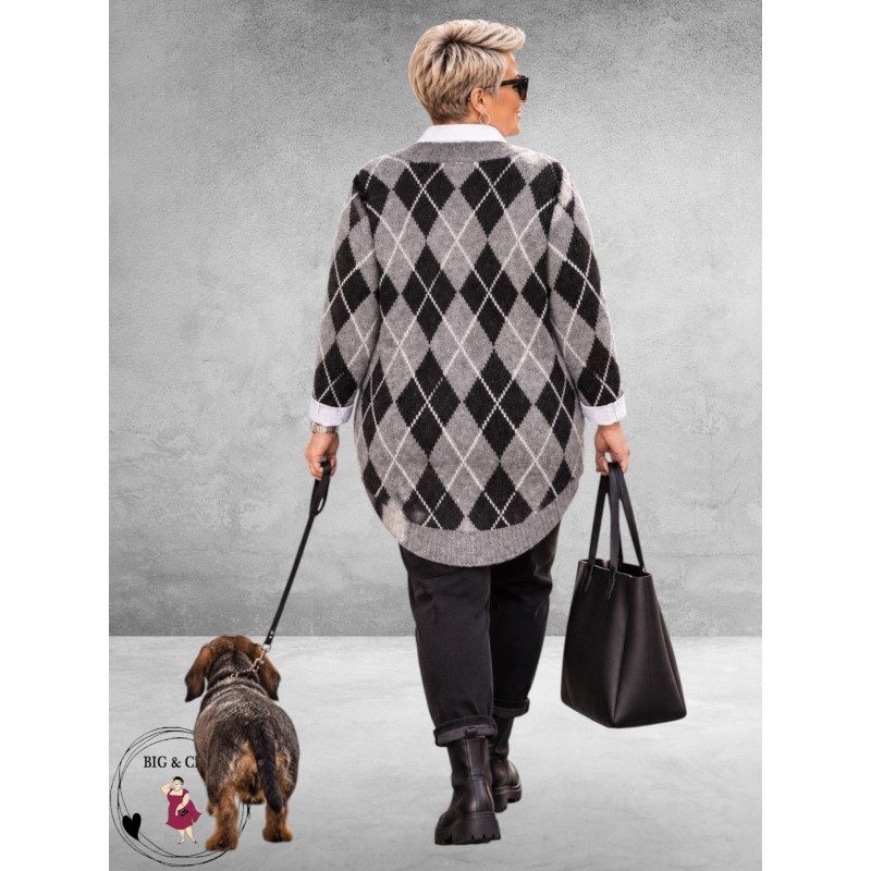KAFFE Curve Cardigan Grijs/Zwart/Ruit