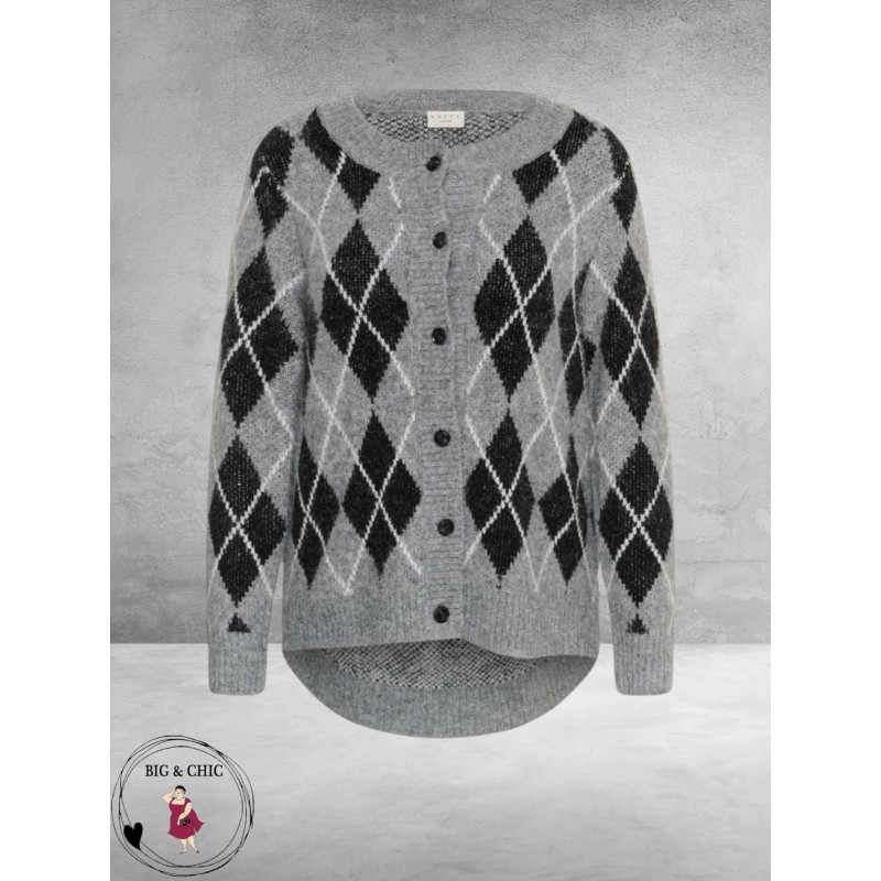 KAFFE Curve Cardigan Grijs/Zwart/Ruit