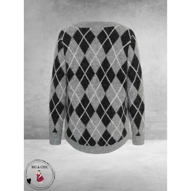 KAFFE Curve Cardigan Grijs/Zwart/Ruit