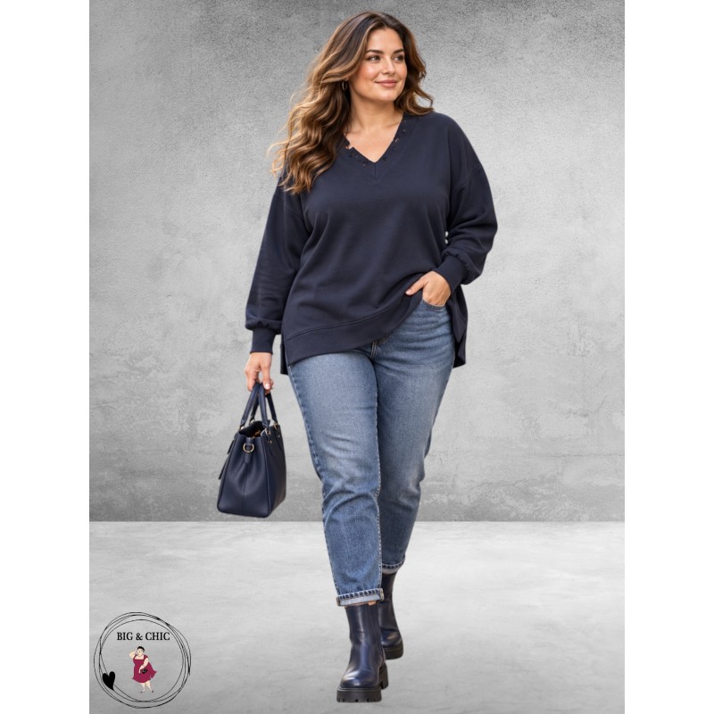 MAY GEM Sweater V-Hals Destroyed Blauw