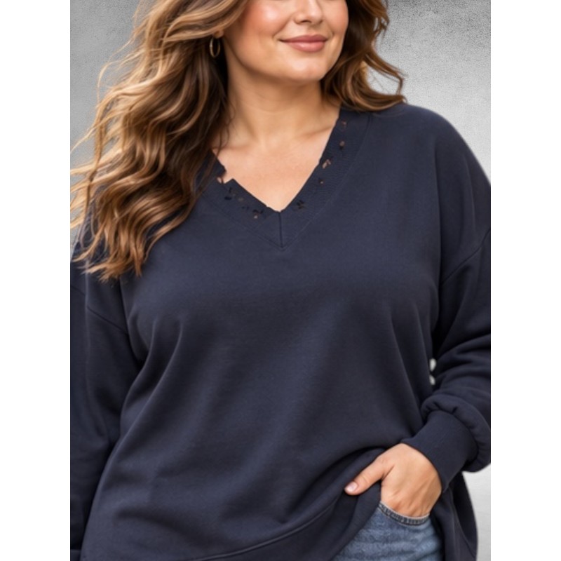MAY GEM Sweater V-Hals Destroyed Blauw
