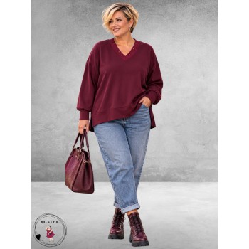 MAY GEM Sweater V-Hals Destroyed Bordeaux