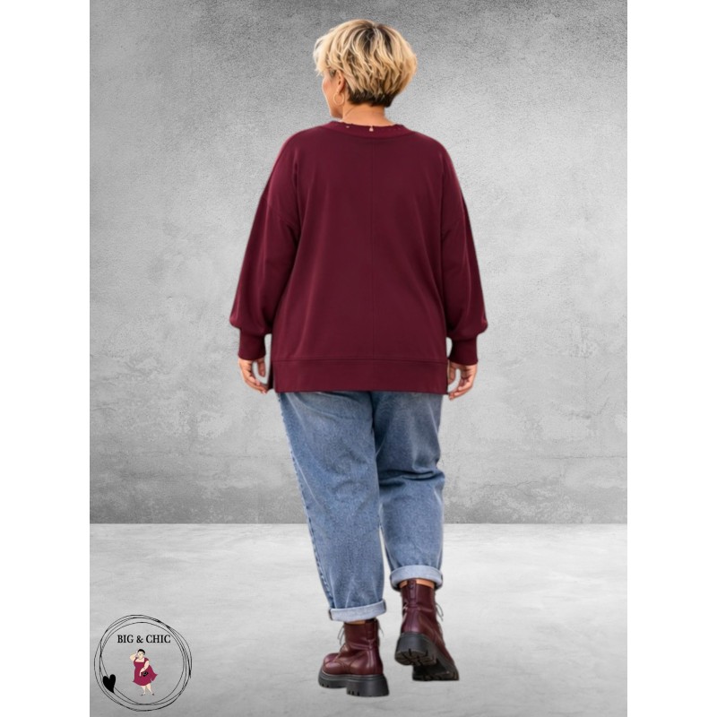 MAY GEM Sweater V-Hals Destroyed Bordeaux