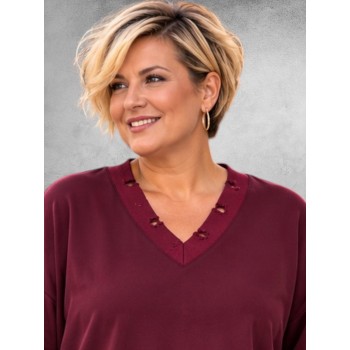 MAY GEM Sweater V-Hals Destroyed Bordeaux