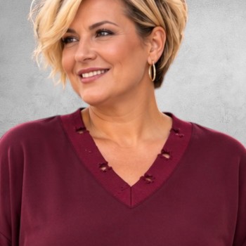 MAY GEM Sweater V-Hals Destroyed Bordeaux