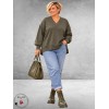 MAY GEM Sweater V-Hals Destroyed Olijf