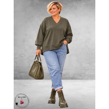 MAY GEM Sweater V-Hals Destroyed Olijf