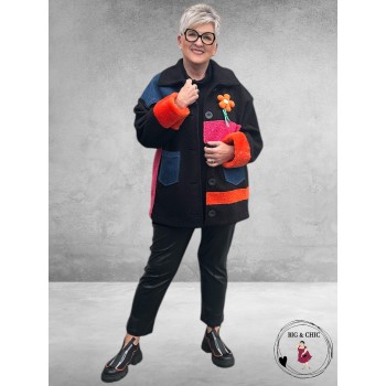 MAXLIVE Tussenjas Bouclé Zwart Bloem