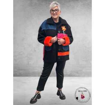 MAXLIVE Tussenjas Bouclé Zwart Bloem