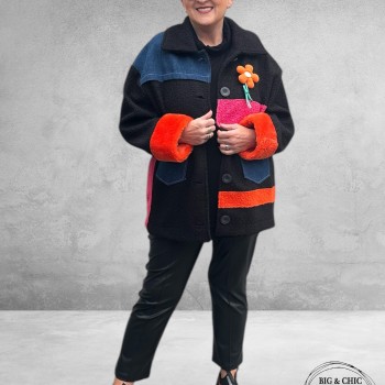 MAXLIVE Tussenjas Bouclé Zwart Bloem