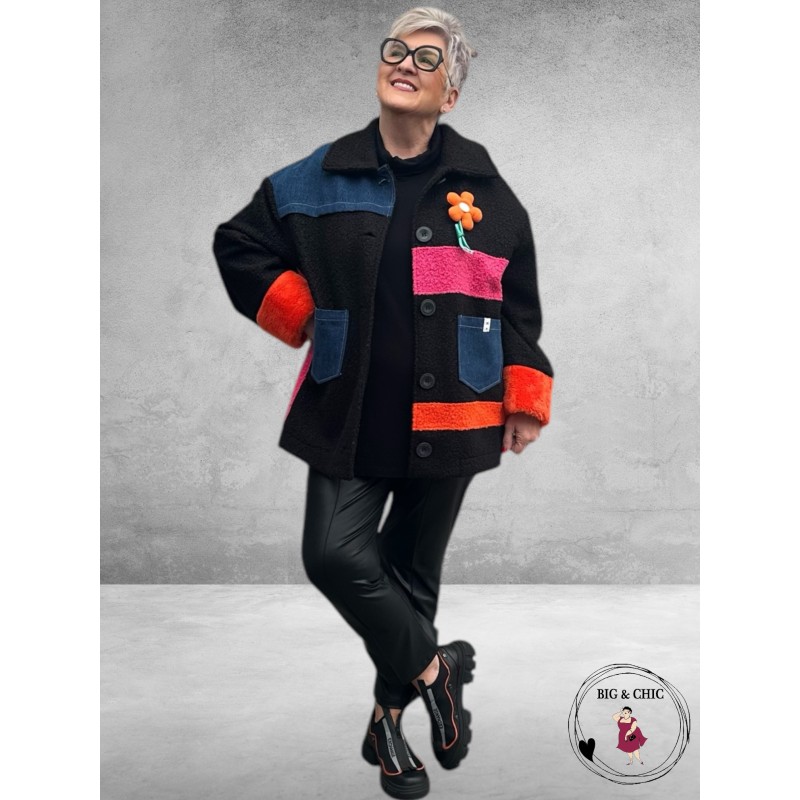 MAXLIVE Tussenjas Bouclé Zwart Bloem