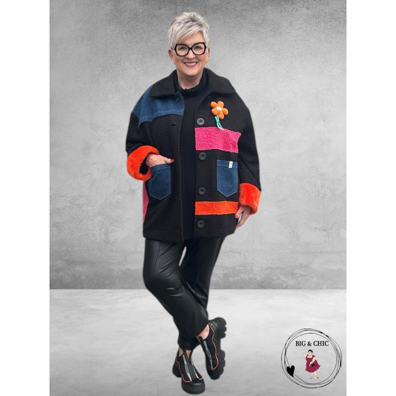 MAXLIVE Tussenjas Bouclé Zwart Bloem