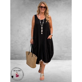 Moonshine Jurk Ballon Linnen Zwart
