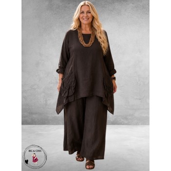 Moonshine Tuniek Asymmetrisch Linnen Bruin
