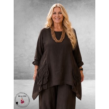 Moonshine Tuniek Asymmetrisch Linnen Bruin