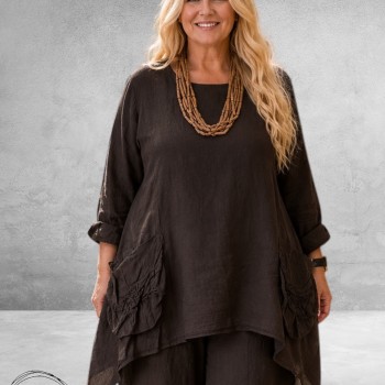 Moonshine Tuniek Asymmetrisch Linnen Bruin